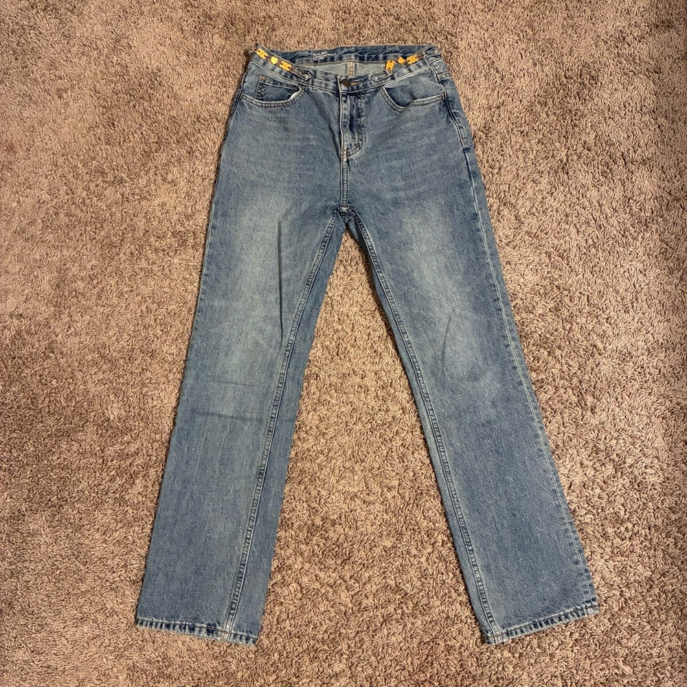 Celine Denim Straight Leg Jeans with Gold Heart styled chain 28-29 in waist